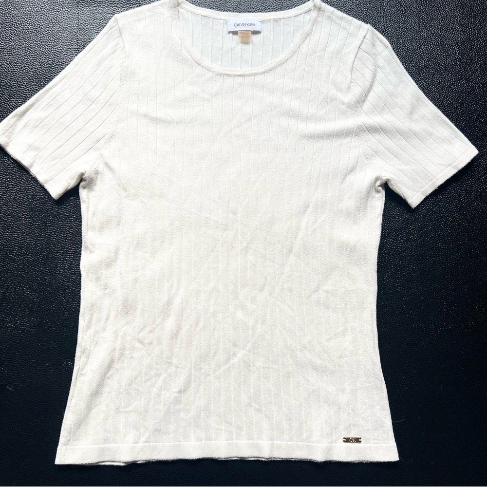 Calvin Klein Cream Ribbed Knit Top